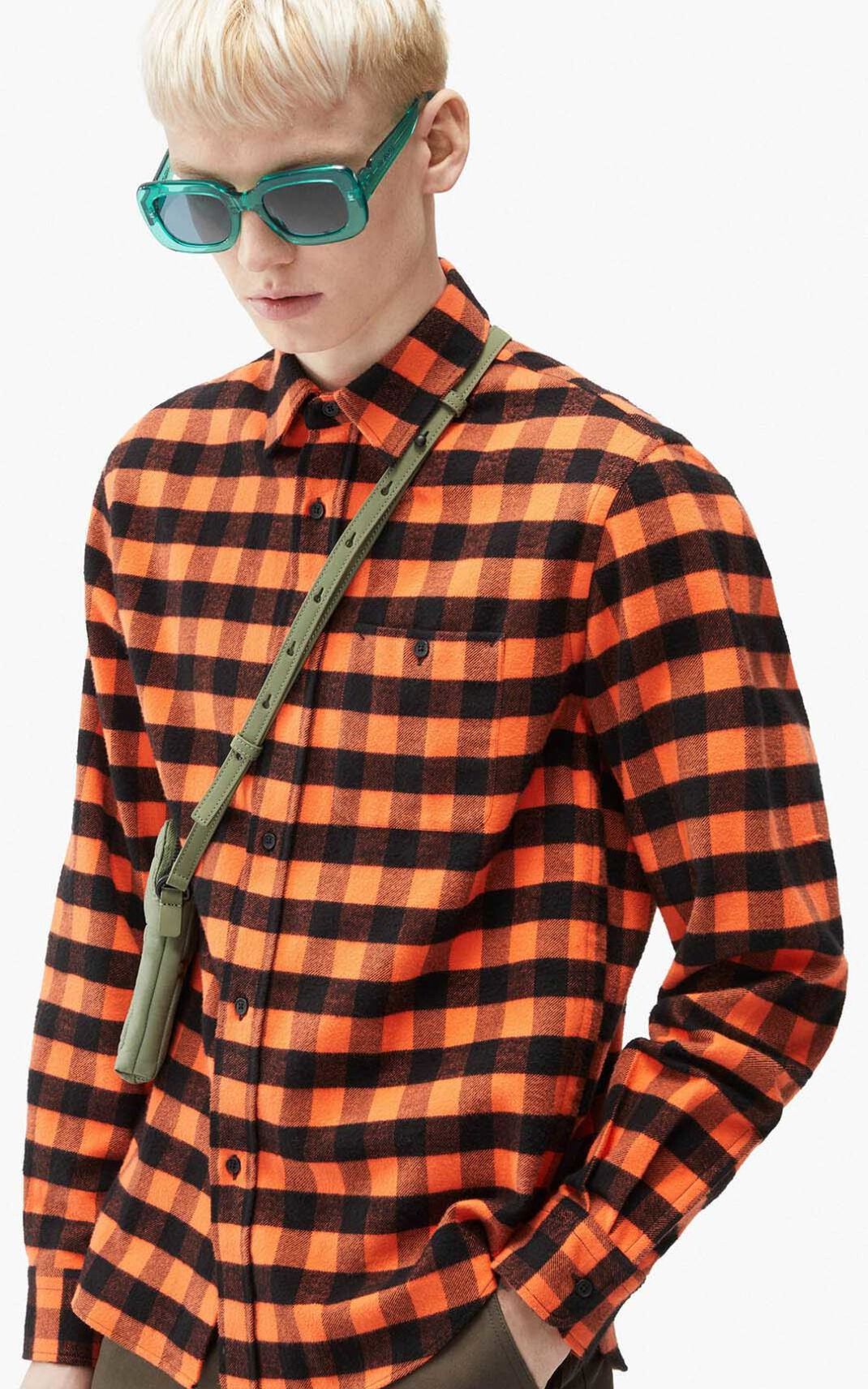 Kenzo Check print casual Bluse Herre - Orange DK-929684